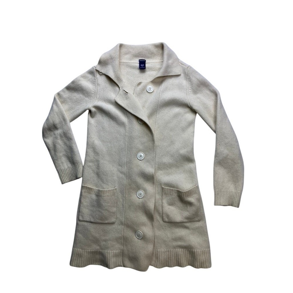 GAP Cardigan Sweater‎ Womens L Cream Lambswool Cashmere European Fit Longline